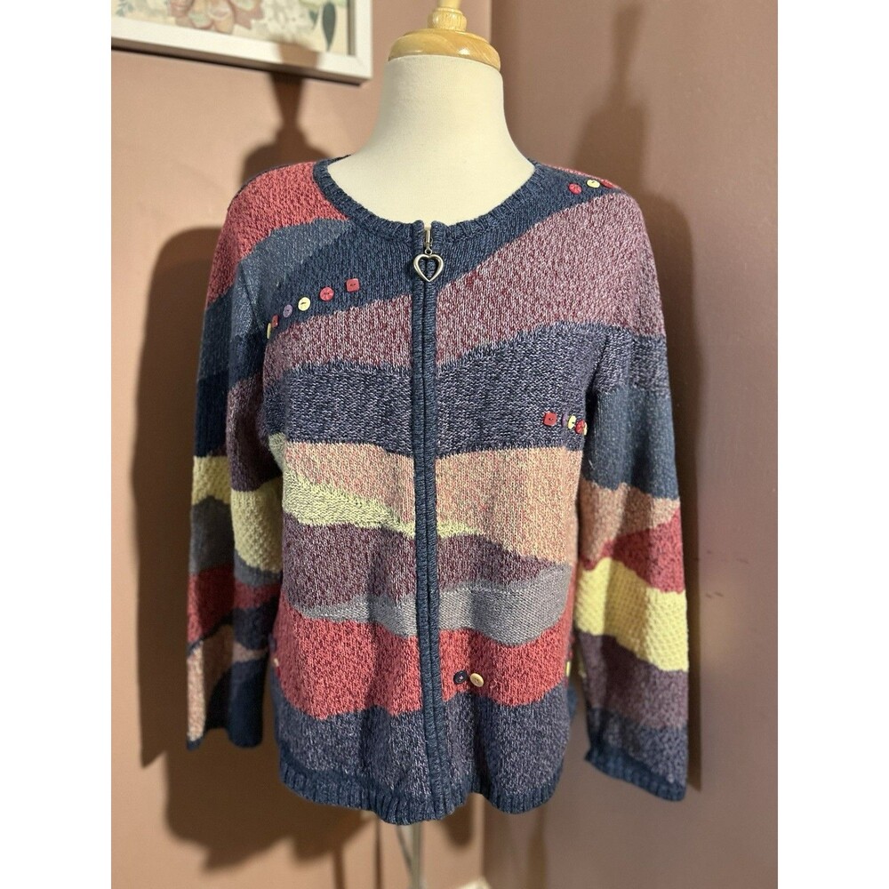 Textured Striped Zip-Front Women’s Sweater — Multicolor